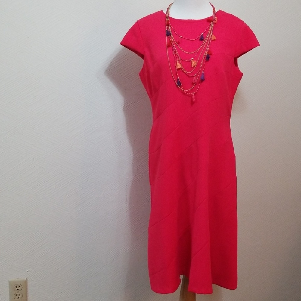 Anne Klein FIERCE Hot Pink Shift Dress Sz 12
